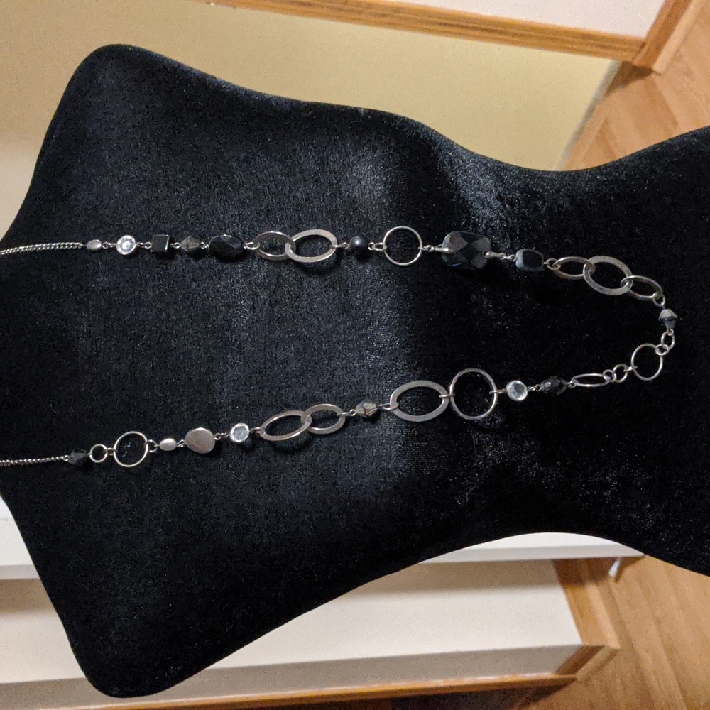 Black silver long necklace